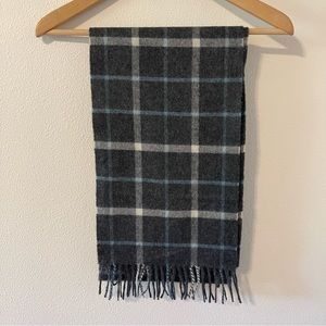 Glen Isla 100% Cashmere Scarf Fringe Gray Blue Plaid-76x10”
